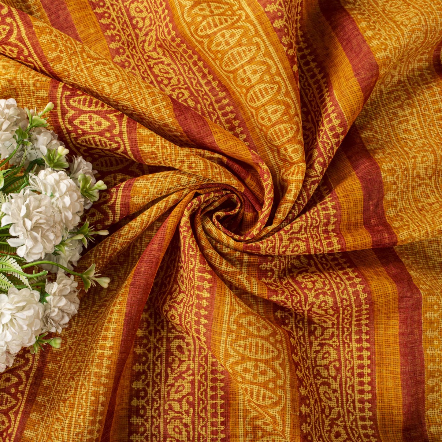 Sanskriti Vintage Saree Yellow Kota Hand Woven/Doria Pure Cotton Hand Block Printed Fabric 5.5+Yard Craft Sari