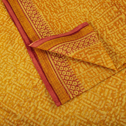 Sanskriti Vintage Saree Yellow Kota Hand Woven/Doria Pure Cotton Hand Block Printed Fabric 5.5+Yard Craft Sari