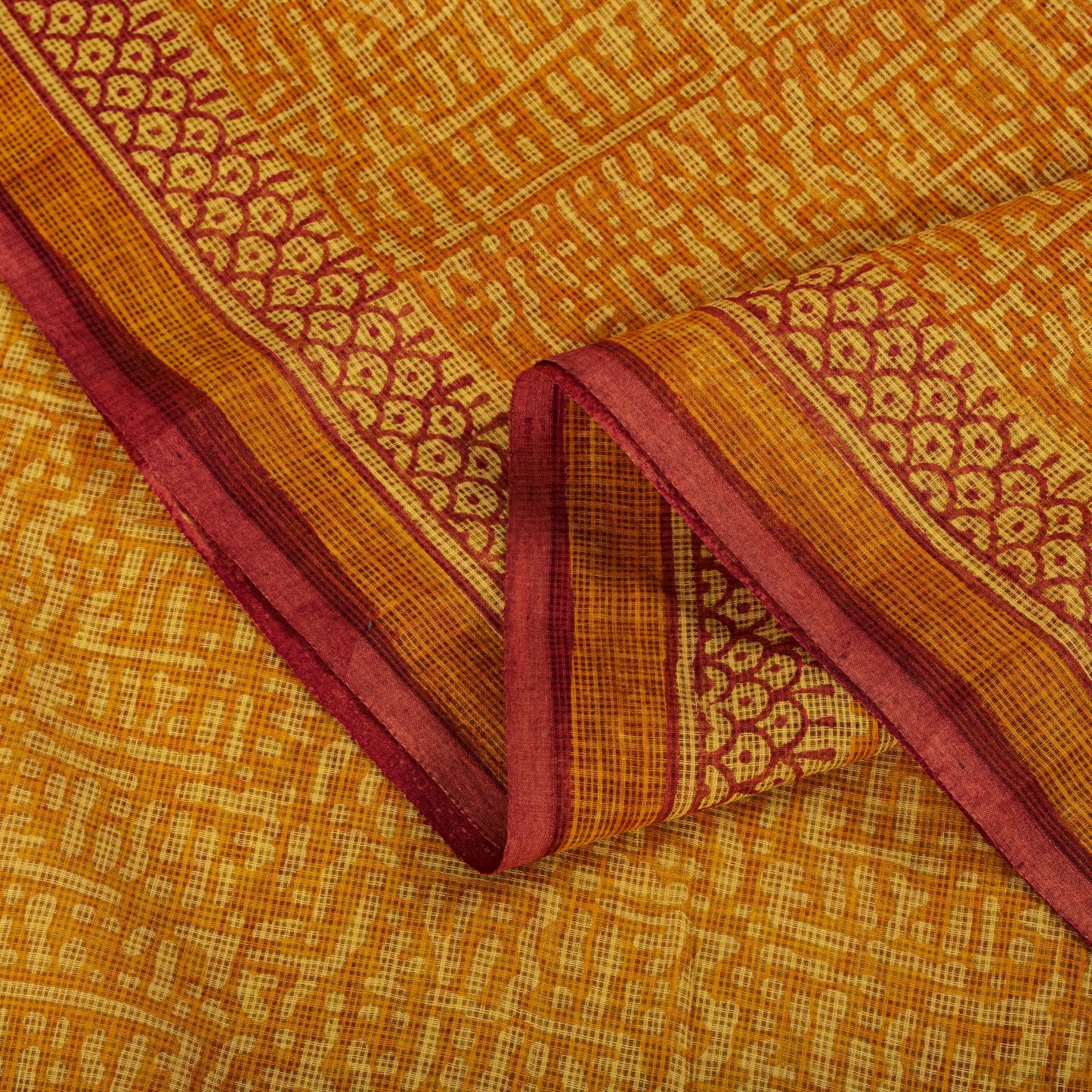 Sanskriti Vintage Saree Yellow Kota Hand Woven/Doria Pure Cotton Hand Block Printed Fabric 5.5+Yard Craft Sari
