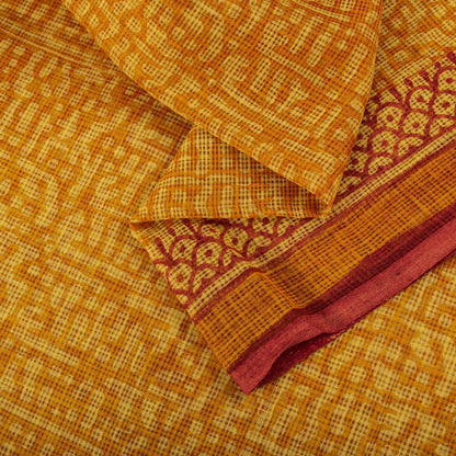 Sanskriti Vintage Saree Yellow Kota Hand Woven/Doria Pure Cotton Hand Block Printed Fabric 5.5+Yard Craft Sari