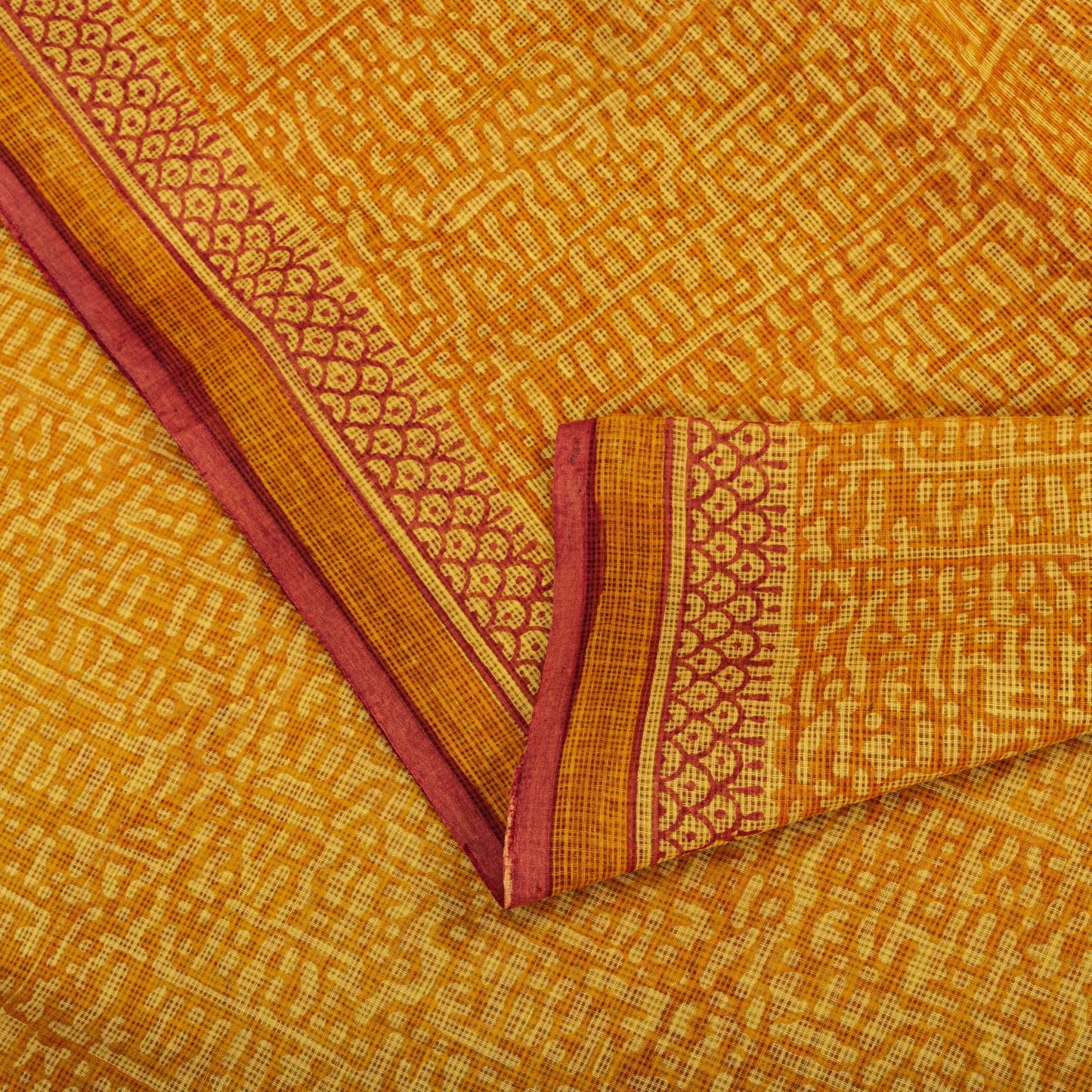 Sanskriti Vintage Saree Yellow Kota Hand Woven/Doria Pure Cotton Hand Block Printed Fabric 5.5+Yard Craft Sari