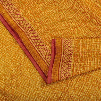 Sanskriti Vintage Saree Yellow Kota Hand Woven/Doria Pure Cotton Hand Block Printed Fabric 5.5+Yard Craft Sari