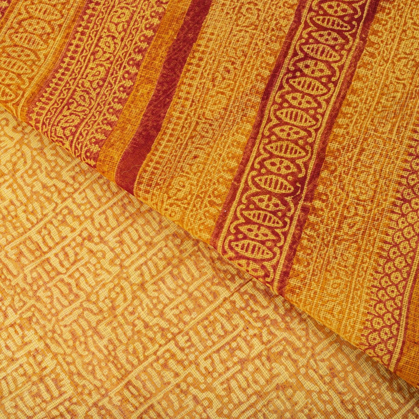 Sanskriti Vintage Saree Yellow Kota Hand Woven/Doria Pure Cotton Hand Block Printed Fabric 5.5+Yard Craft Sari