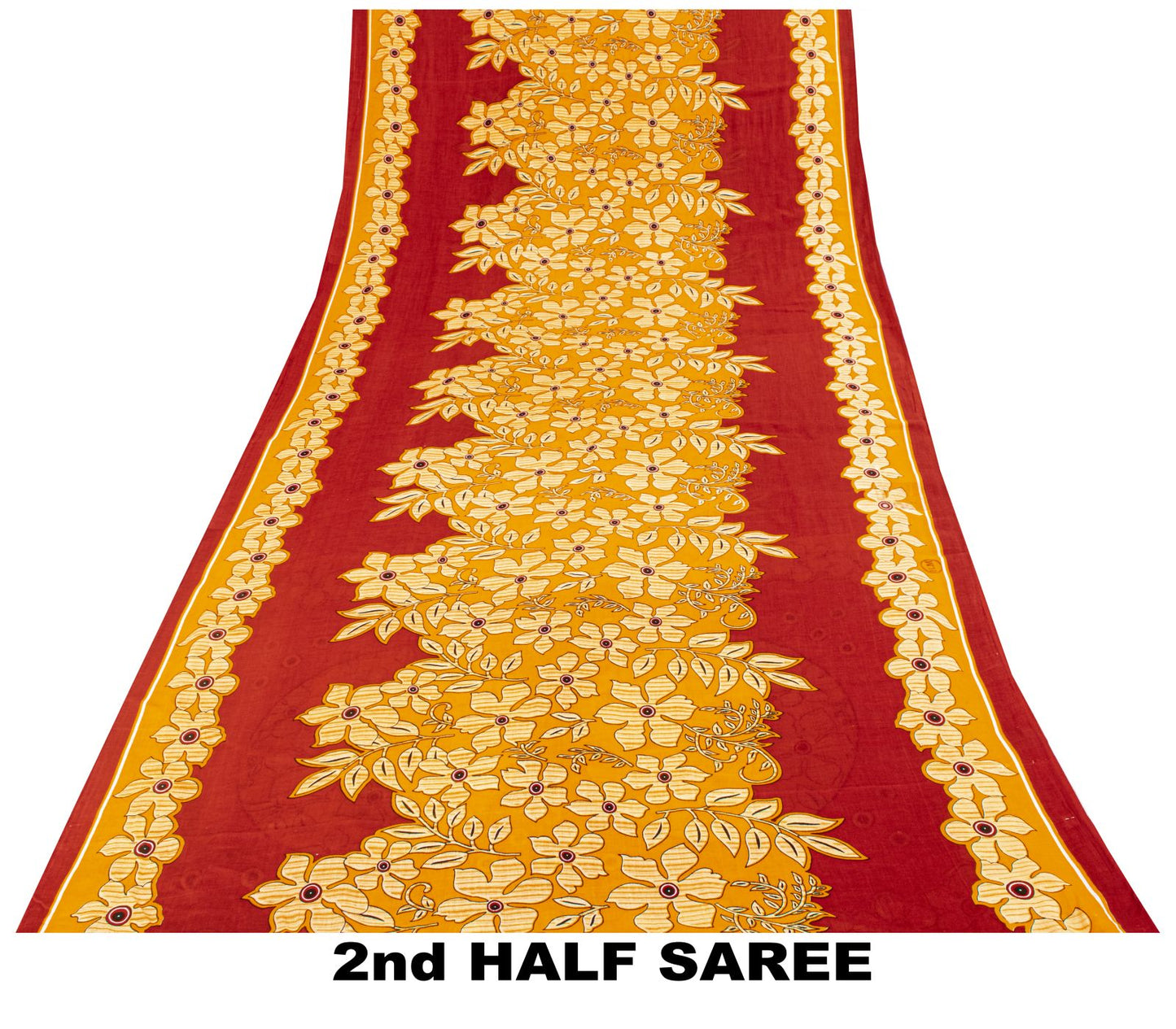 Sanskriti Vintage Saree Yellow-Red Pure Cotton Floral Printed Sari Fabric 5+Yard