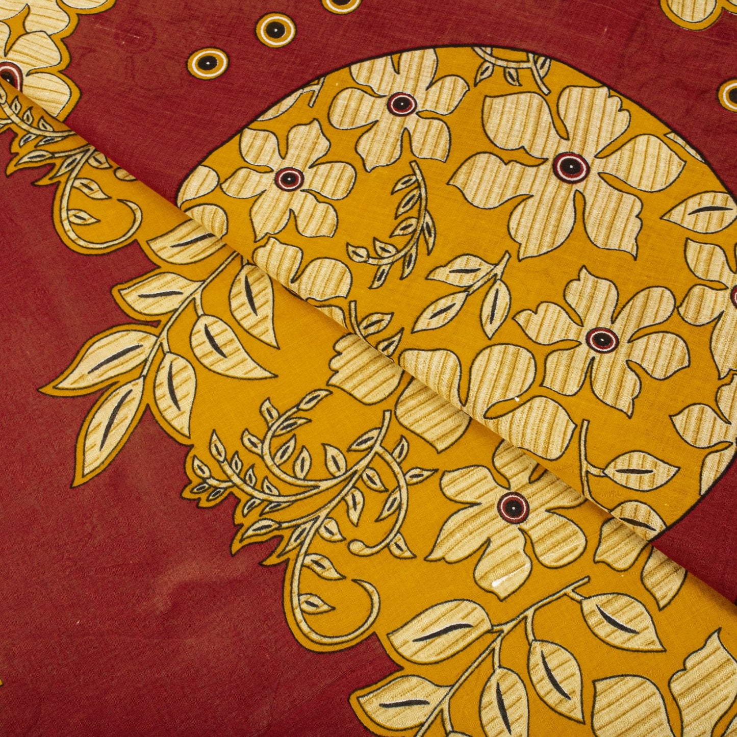 Sanskriti Vintage Saree Yellow-Red Pure Cotton Floral Printed Sari Fabric 5+Yard