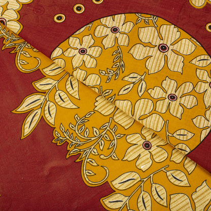 Sanskriti Vintage Saree Yellow-Red Pure Cotton Floral Printed Sari Fabric 5+Yard