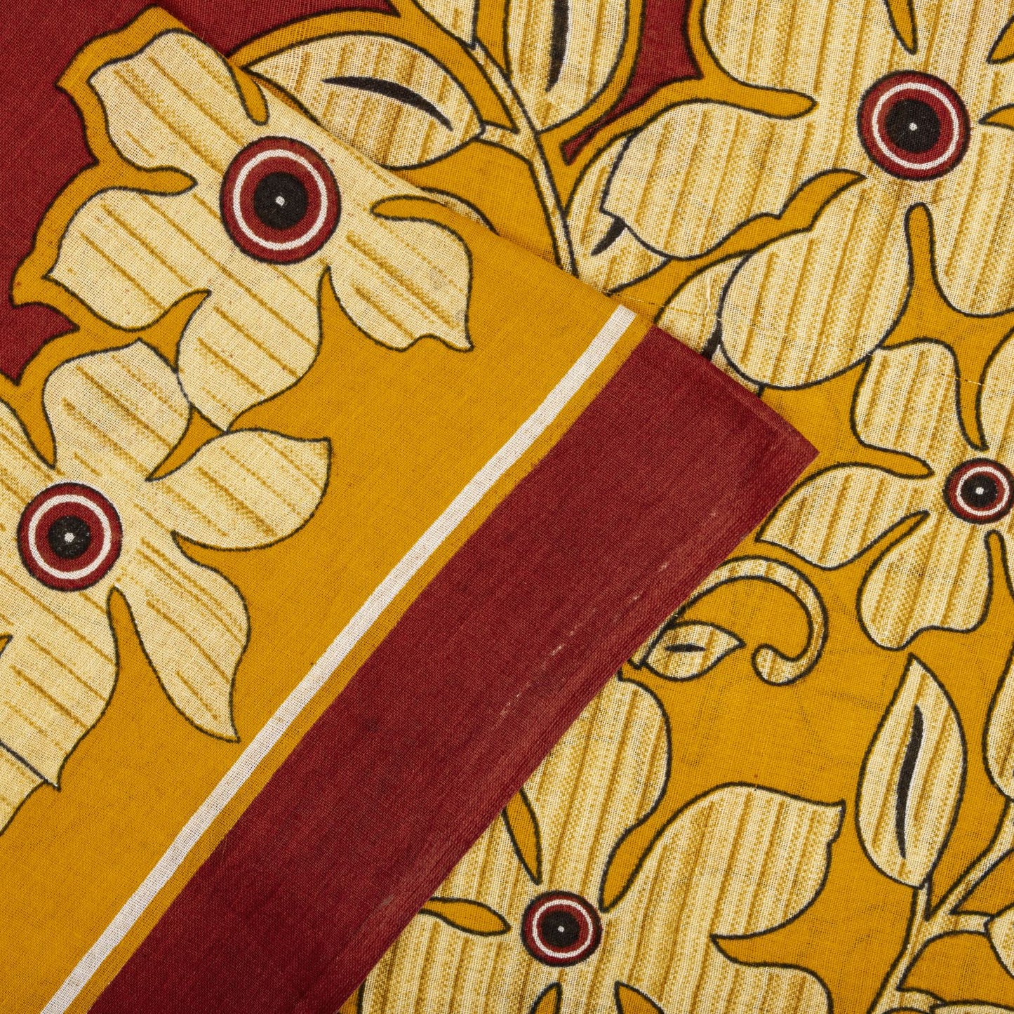 Sanskriti Vintage Saree Yellow-Red Pure Cotton Floral Printed Sari Fabric 5+Yard