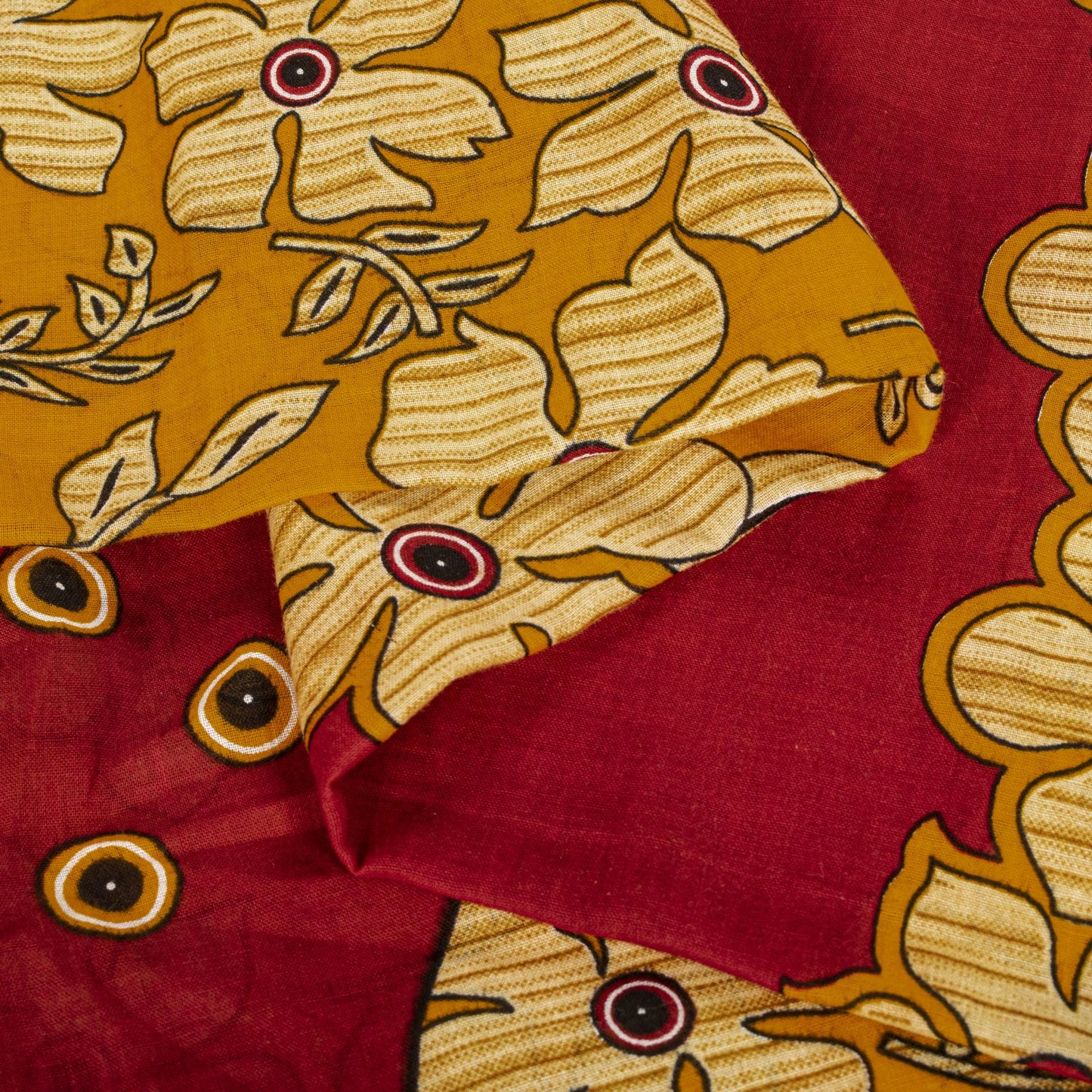 Sanskriti Vintage Saree Yellow-Red Pure Cotton Floral Printed Sari Fabric 5+Yard
