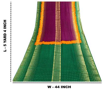 Sanskriti Vintage Saree Violet-Green Pure Cotton Woven-Print Fabric 5+Yard Sari