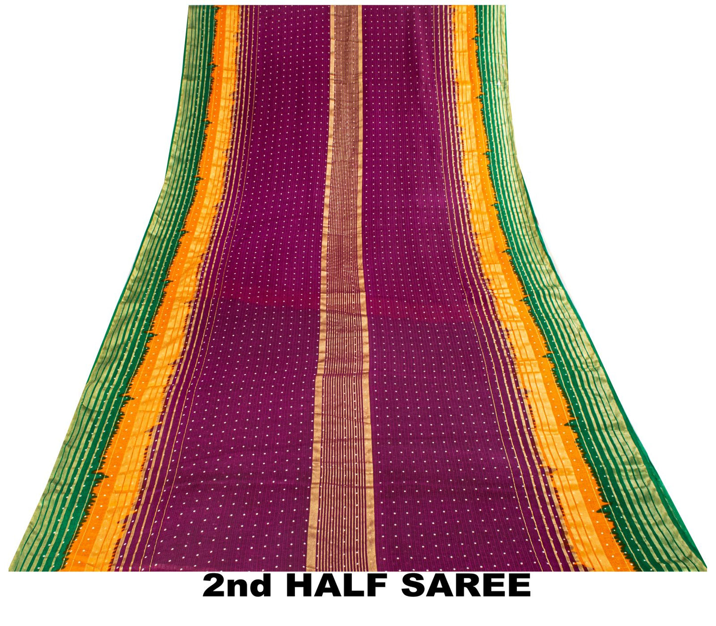 Sanskriti Vintage Saree Violet-Green Pure Cotton Woven-Print Fabric 5+Yard Sari