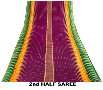 Sanskriti Vintage Saree Violet-Green Pure Cotton Woven-Print Fabric 5+Yard Sari