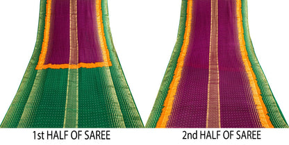 Sanskriti Vintage Saree Violet-Green Pure Cotton Woven-Print Fabric 5+Yard Sari