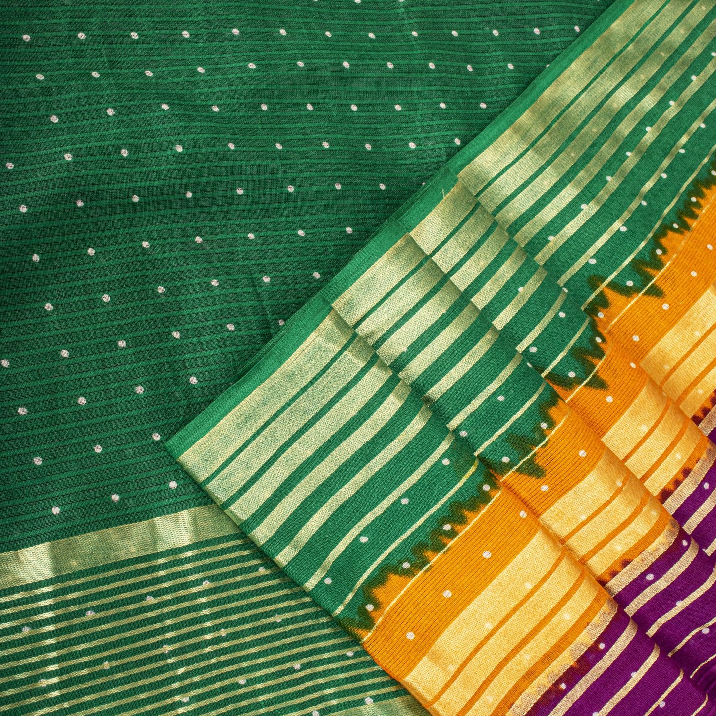 Sanskriti Vintage Saree Violet-Green Pure Cotton Woven-Print Fabric 5+Yard Sari