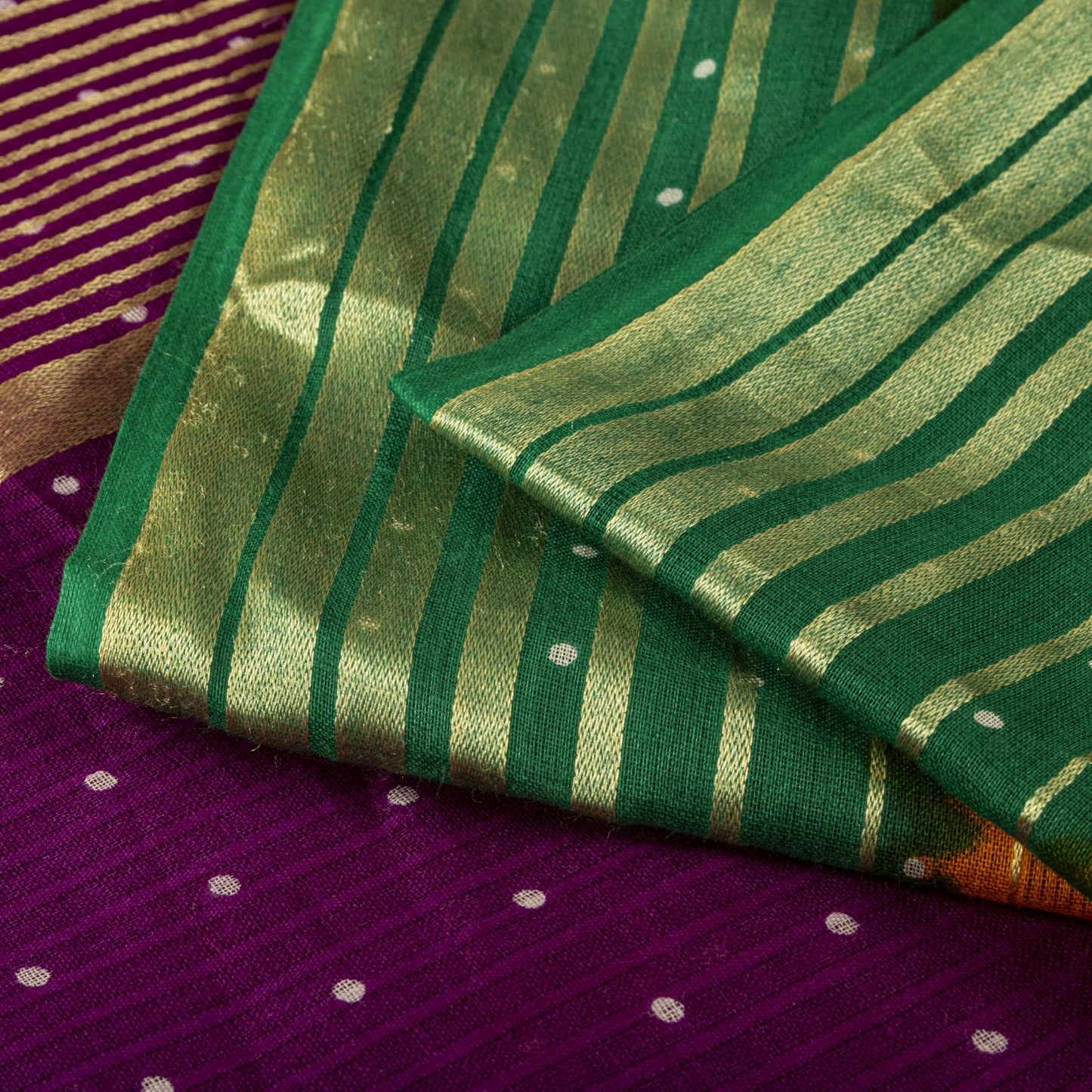 Sanskriti Vintage Saree Violet-Green Pure Cotton Woven-Print Fabric 5+Yard Sari