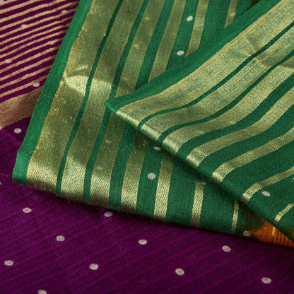 Sanskriti Vintage Saree Violet-Green Pure Cotton Woven-Print Fabric 5+Yard Sari