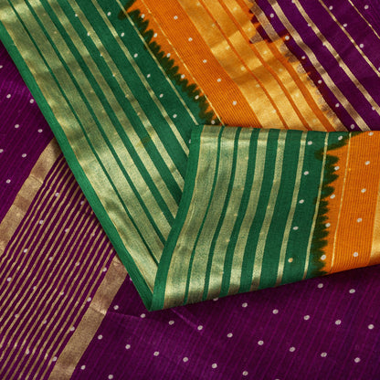 Sanskriti Vintage Saree Violet-Green Pure Cotton Woven-Print Fabric 5+Yard Sari