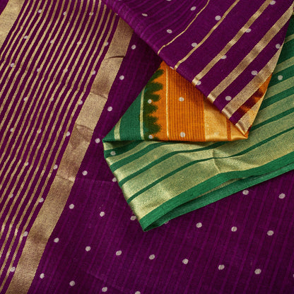 Sanskriti Vintage Saree Violet-Green Pure Cotton Woven-Print Fabric 5+Yard Sari