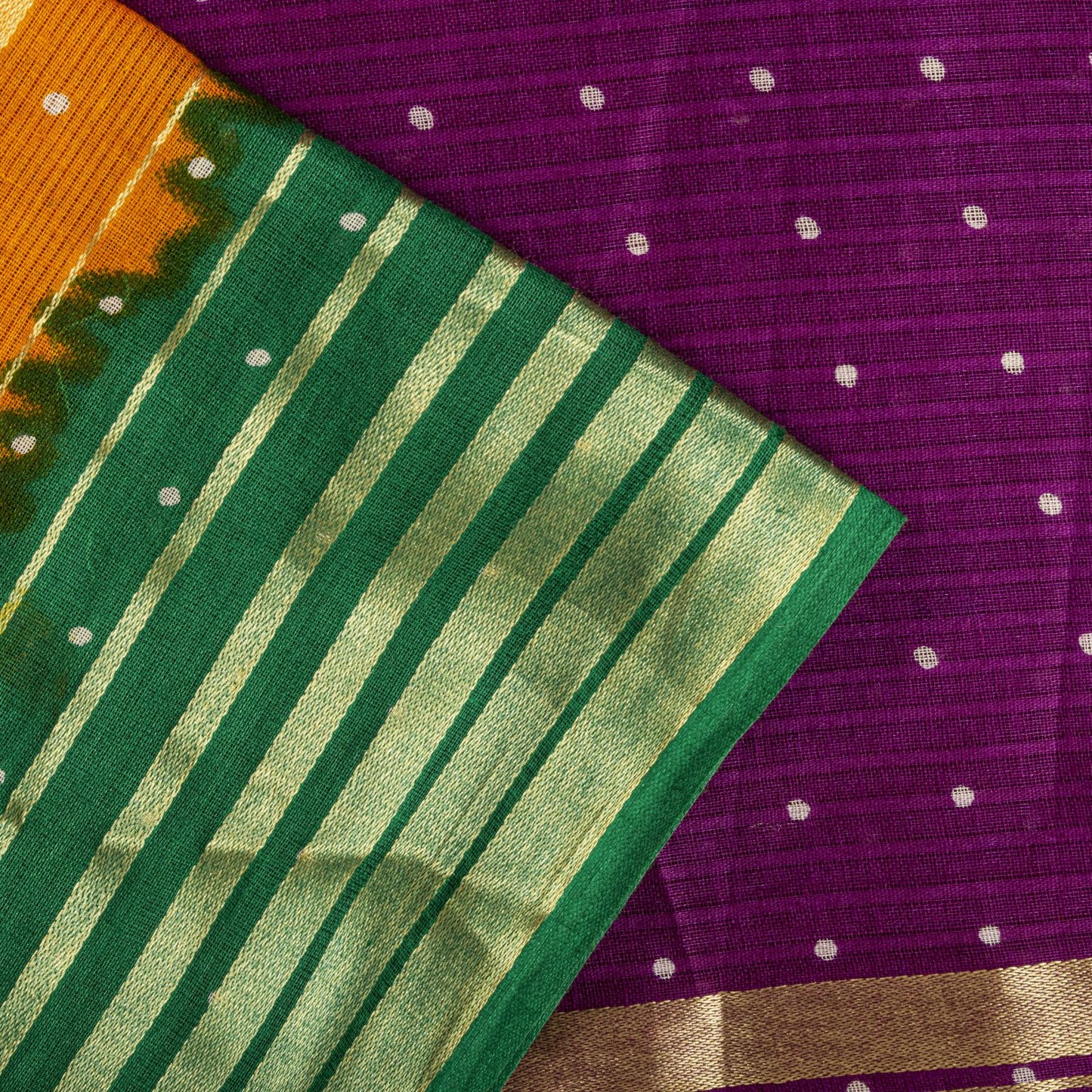 Sanskriti Vintage Saree Violet-Green Pure Cotton Woven-Print Fabric 5+Yard Sari