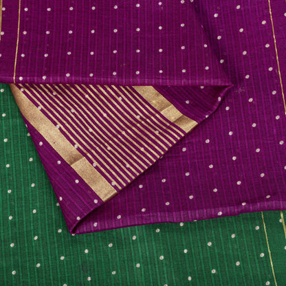 Sanskriti Vintage Saree Violet-Green Pure Cotton Woven-Print Fabric 5+Yard Sari