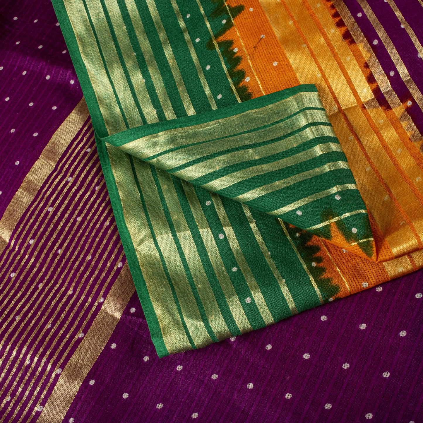 Sanskriti Vintage Saree Violet-Green Pure Cotton Woven-Print Fabric 5+Yard Sari