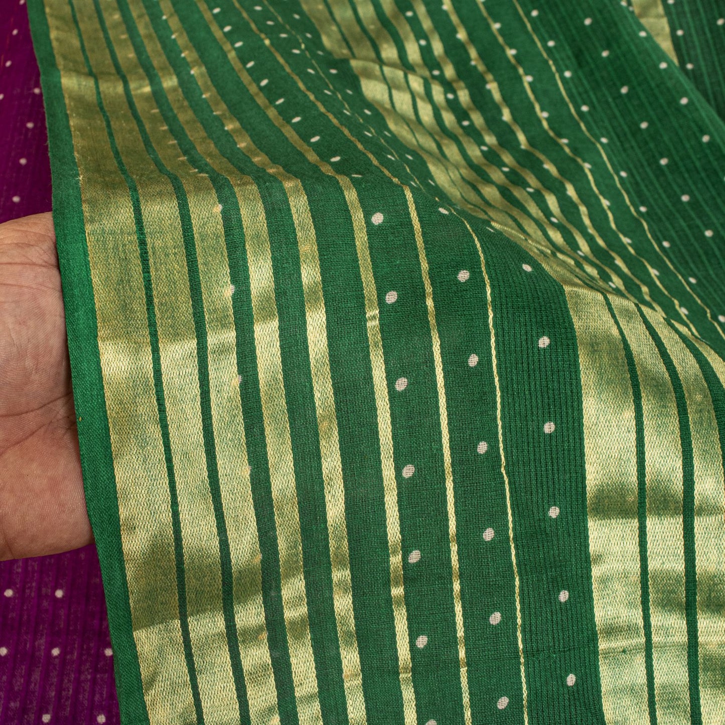 Sanskriti Vintage Saree Violet-Green Pure Cotton Woven-Print Fabric 5+Yard Sari