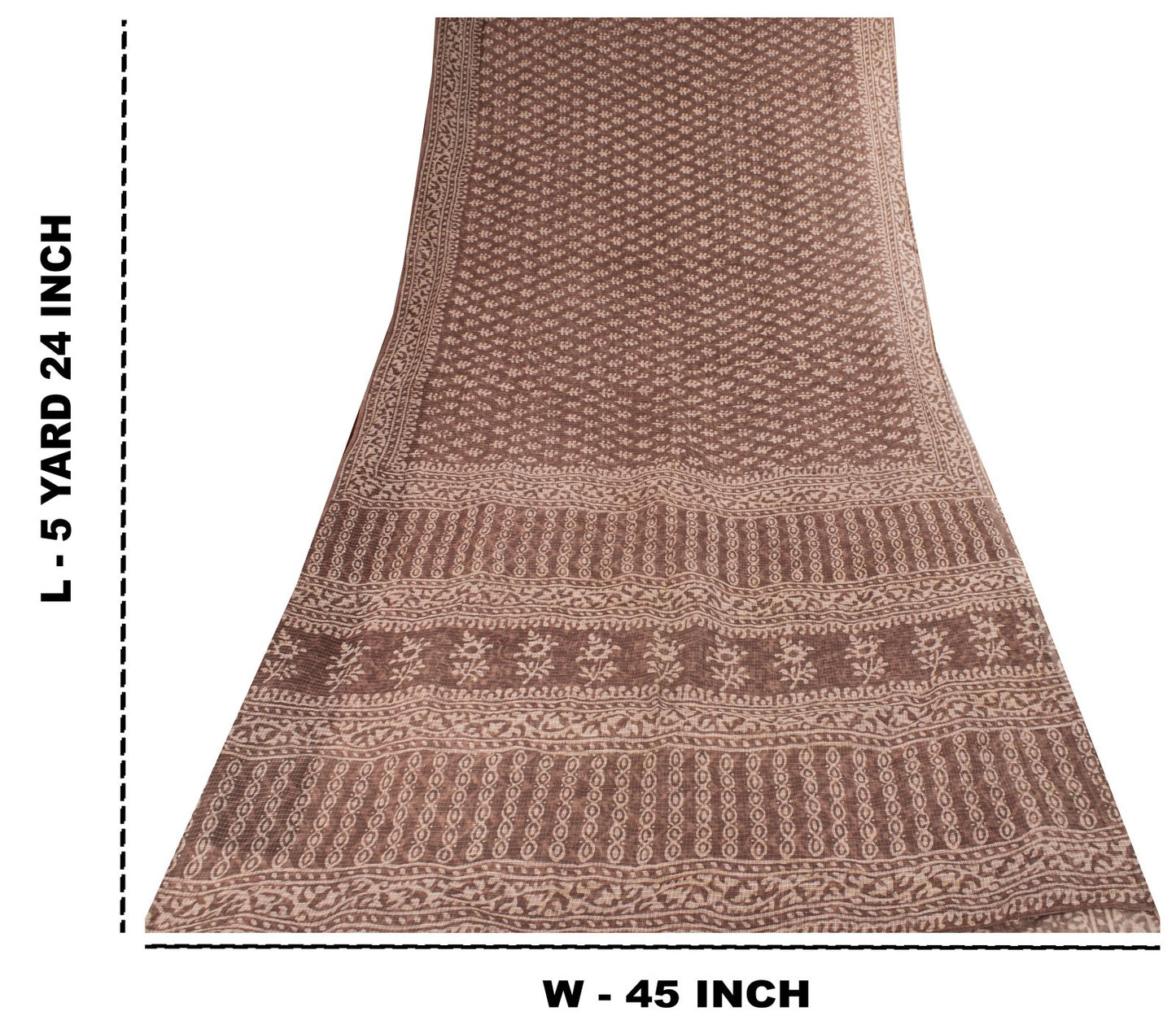 Sanskriti Vintage Saree Brown Kota WovenPure Cotton Handblock Print Sari Fabric