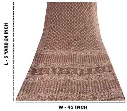 Sanskriti Vintage Saree Brown Kota WovenPure Cotton Handblock Print Sari Fabric