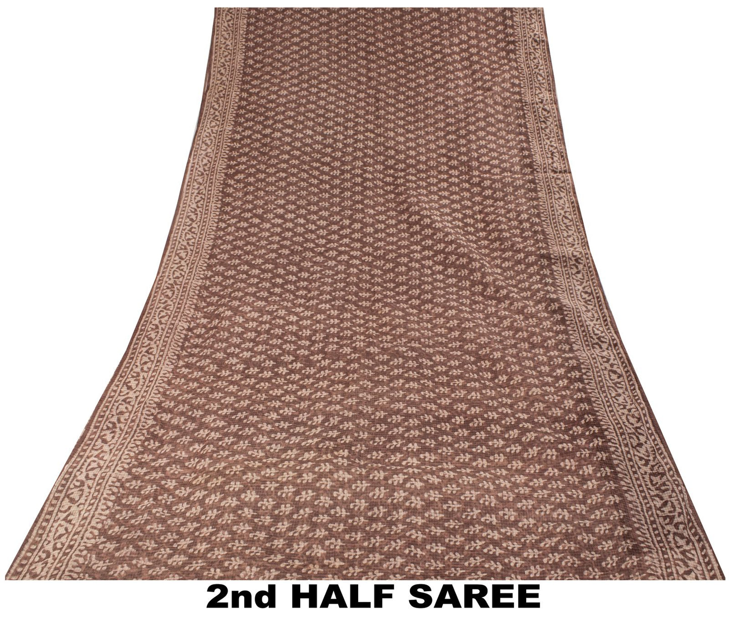 Sanskriti Vintage Saree Brown Kota WovenPure Cotton Handblock Print Sari Fabric