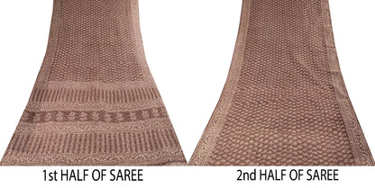 Sanskriti Vintage Saree Brown Kota WovenPure Cotton Handblock Print Sari Fabric