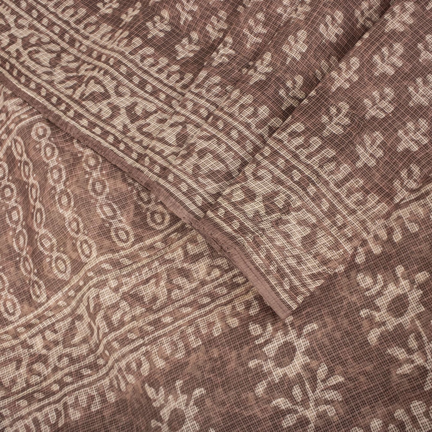 Sanskriti Vintage Saree Brown Kota WovenPure Cotton Handblock Print Sari Fabric