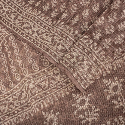 Sanskriti Vintage Saree Brown Kota WovenPure Cotton Handblock Print Sari Fabric