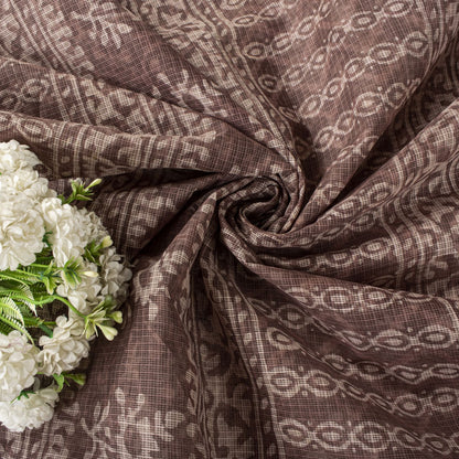 Sanskriti Vintage Saree Brown Kota WovenPure Cotton Handblock Print Sari Fabric