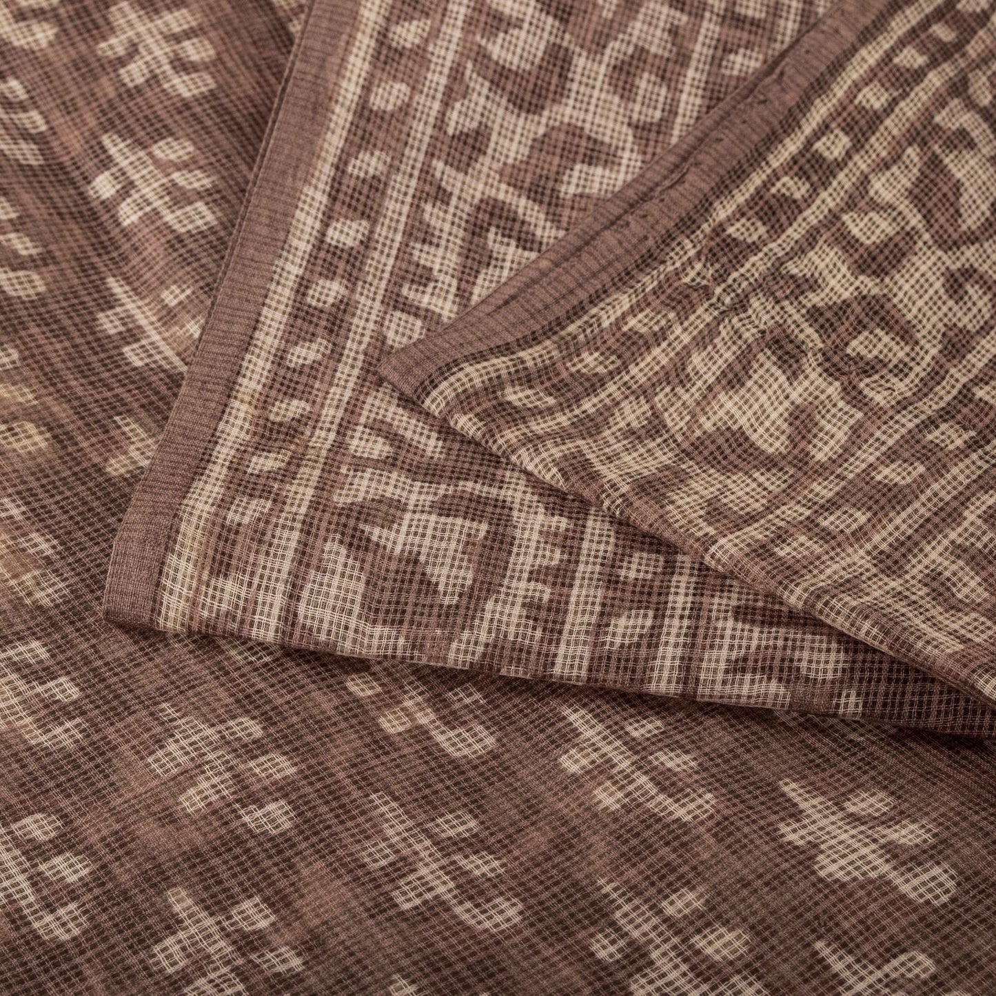 Sanskriti Vintage Saree Brown Kota WovenPure Cotton Handblock Print Sari Fabric