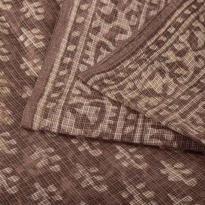 Sanskriti Vintage Saree Brown Kota WovenPure Cotton Handblock Print Sari Fabric