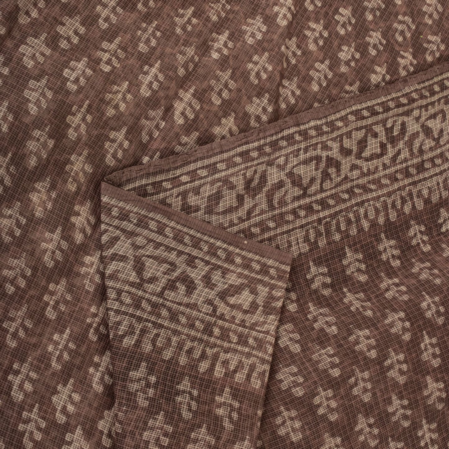Sanskriti Vintage Saree Brown Kota WovenPure Cotton Handblock Print Sari Fabric