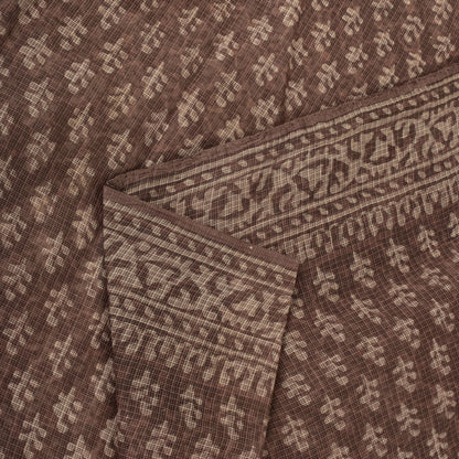 Sanskriti Vintage Saree Brown Kota WovenPure Cotton Handblock Print Sari Fabric