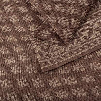 Sanskriti Vintage Saree Brown Kota WovenPure Cotton Handblock Print Sari Fabric