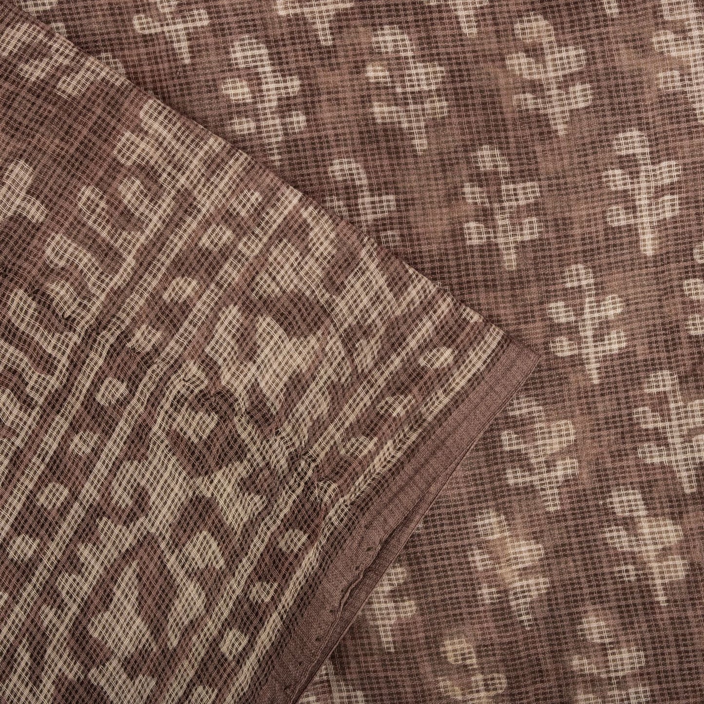 Sanskriti Vintage Saree Brown Kota WovenPure Cotton Handblock Print Sari Fabric