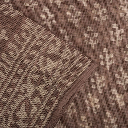 Sanskriti Vintage Saree Brown Kota WovenPure Cotton Handblock Print Sari Fabric