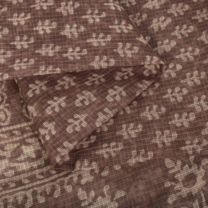 Sanskriti Vintage Saree Brown Kota WovenPure Cotton Handblock Print Sari Fabric