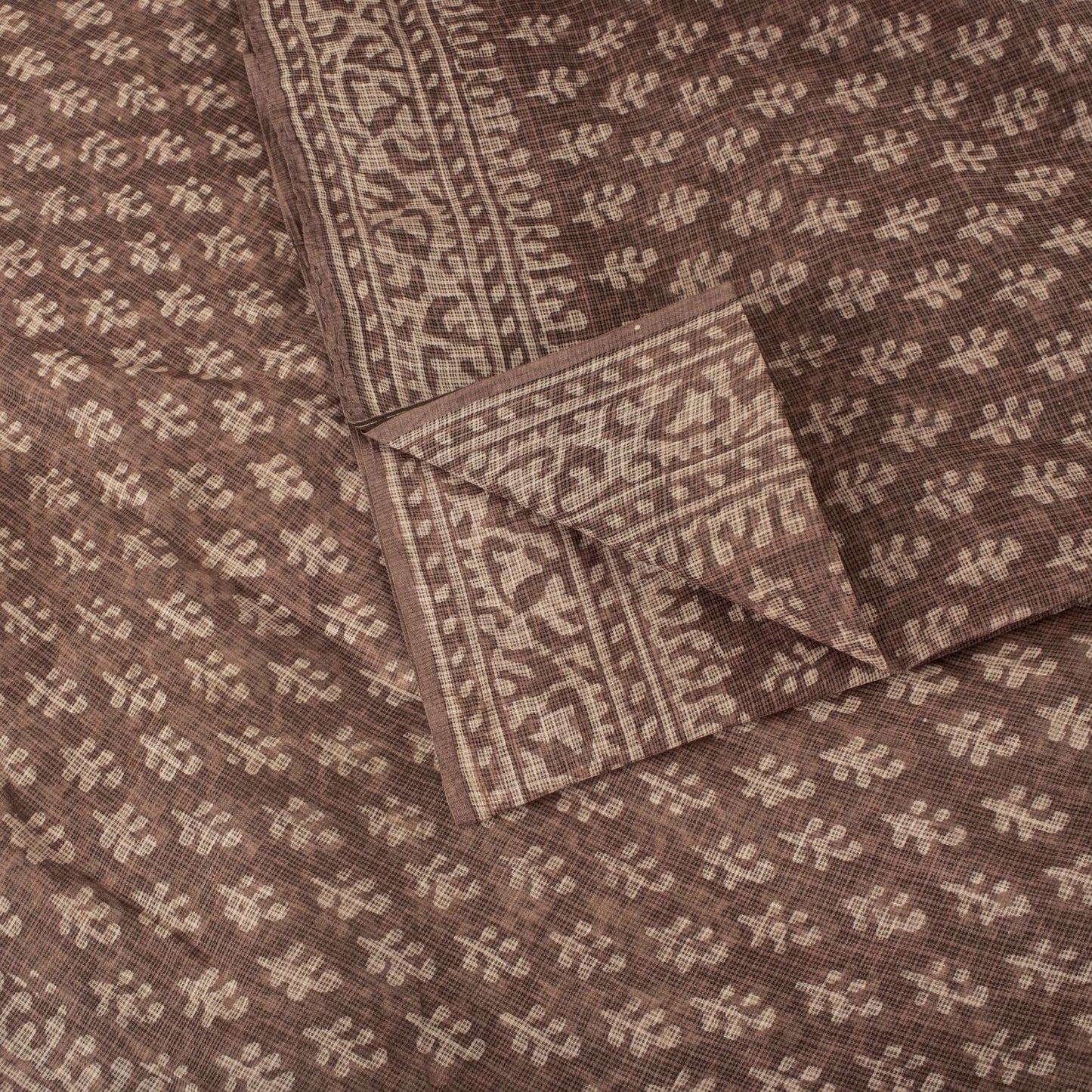 Sanskriti Vintage Saree Brown Kota WovenPure Cotton Handblock Print Sari Fabric