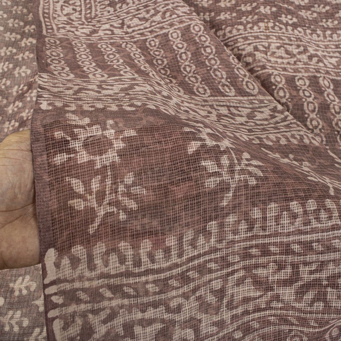 Sanskriti Vintage Saree Brown Kota WovenPure Cotton Handblock Print Sari Fabric