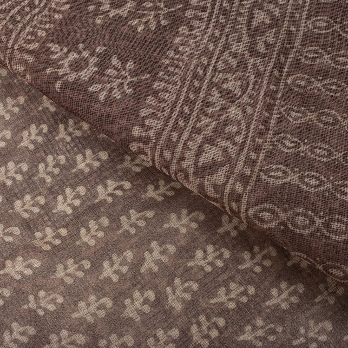 Sanskriti Vintage Saree Brown Kota WovenPure Cotton Handblock Print Sari Fabric