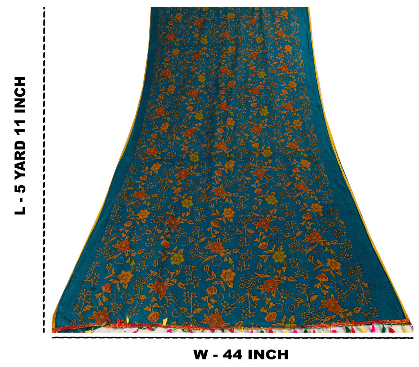Sanskriti Vintage Saree Blue Pure Cotton Floral Printed Craft Fabric 5+Yard Sari