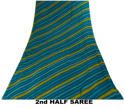 Sanskriti Vintage Saree Blue Pure Cotton Floral Printed Craft Fabric 5+Yard Sari
