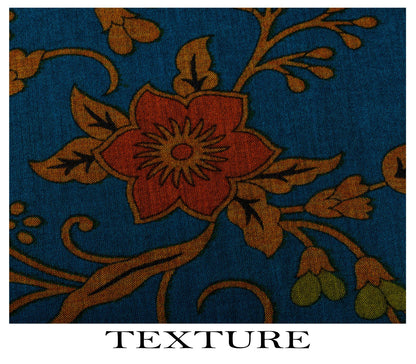 Sanskriti Vintage Saree Blue Pure Cotton Floral Printed Craft Fabric 5+Yard Sari