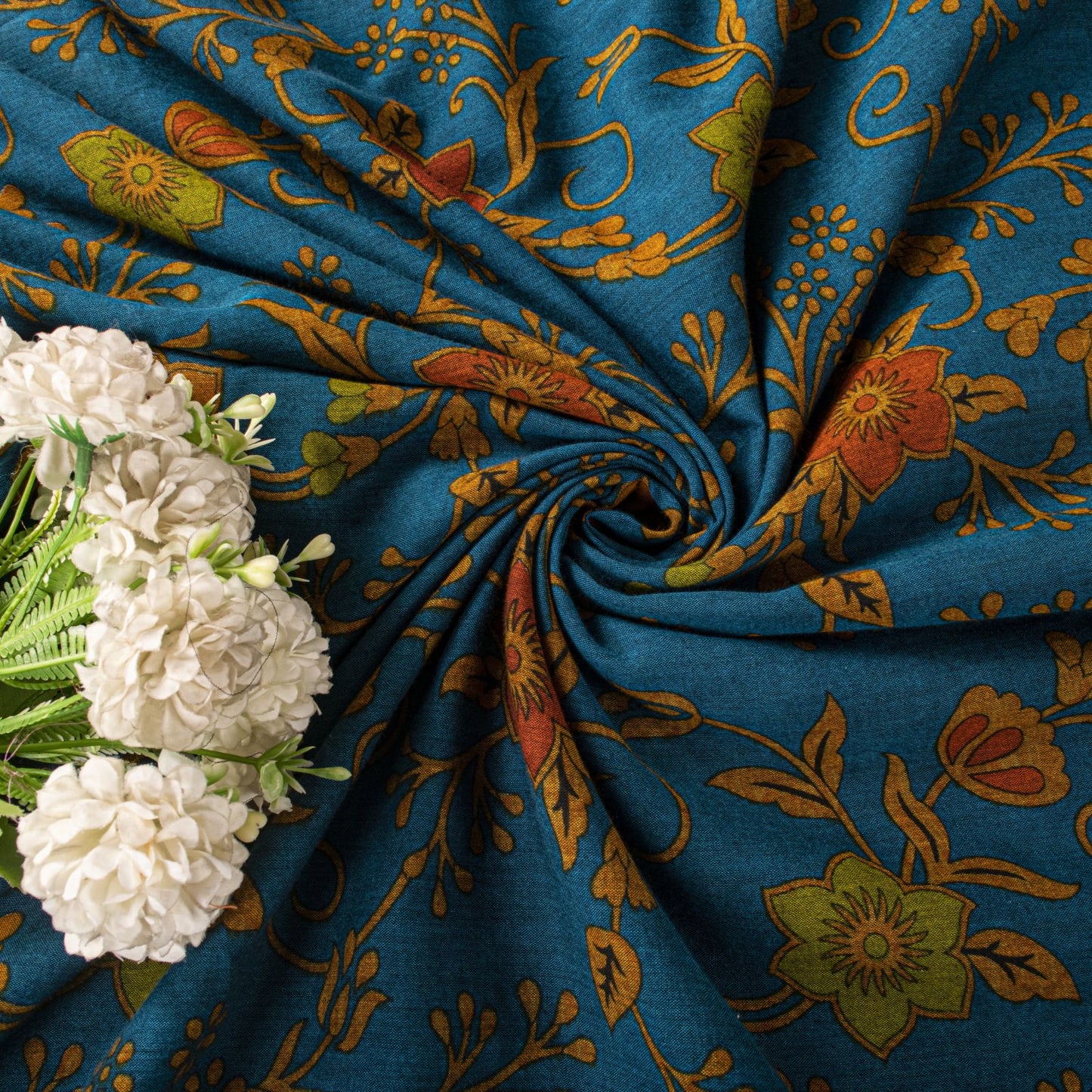 Sanskriti Vintage Saree Blue Pure Cotton Floral Printed Craft Fabric 5+Yard Sari