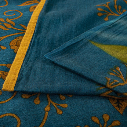 Sanskriti Vintage Saree Blue Pure Cotton Floral Printed Craft Fabric 5+Yard Sari
