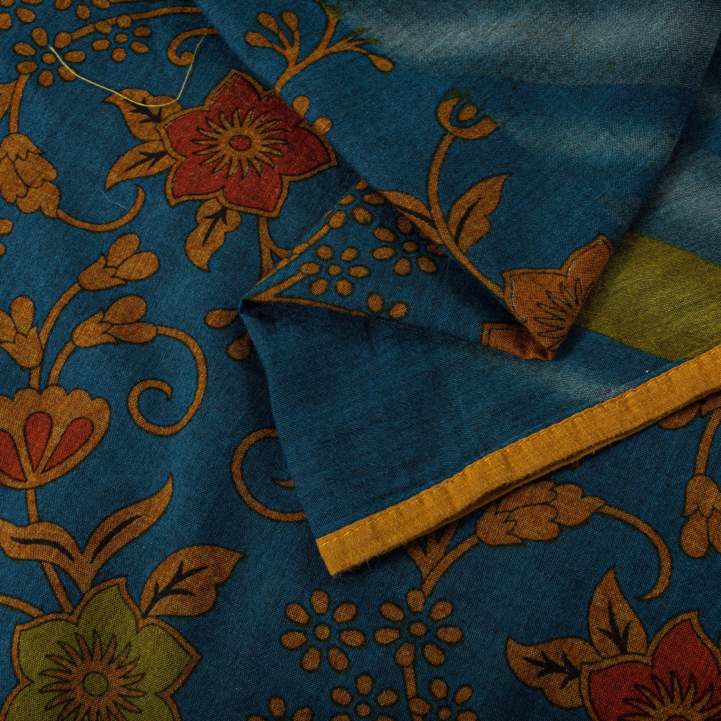 Sanskriti Vintage Saree Blue Pure Cotton Floral Printed Craft Fabric 5+Yard Sari