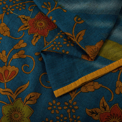 Sanskriti Vintage Saree Blue Pure Cotton Floral Printed Craft Fabric 5+Yard Sari